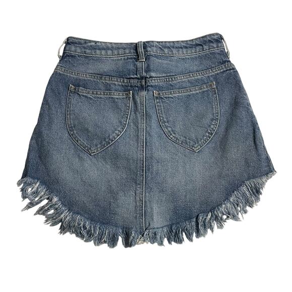 We The Free People Womens 26 Bailey Raw Hem Mini Skirt Blue Medium Wash Denim - Picture 2 of 9